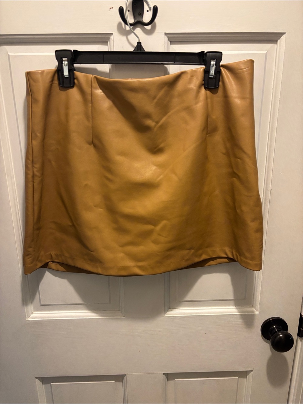 Faux Leather Mini Skirt in Tan with built in shorts